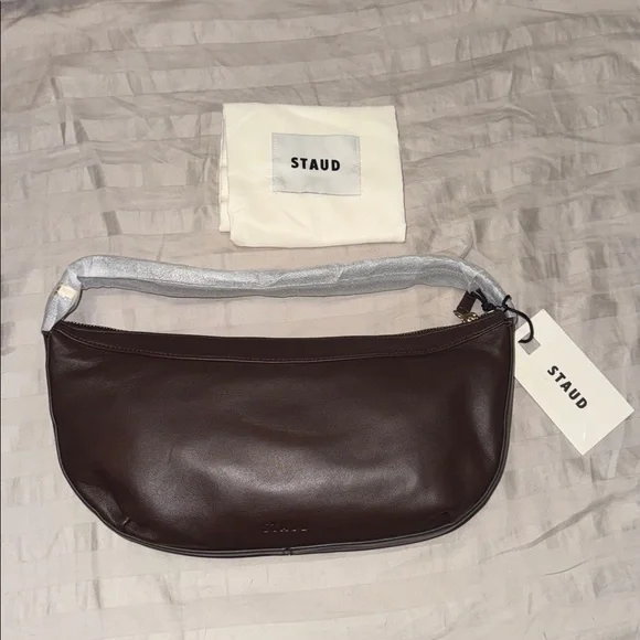 STAUD Demy Zip Leather Shoulder Bag Dark Espresso NWT - Picture 7 of 16